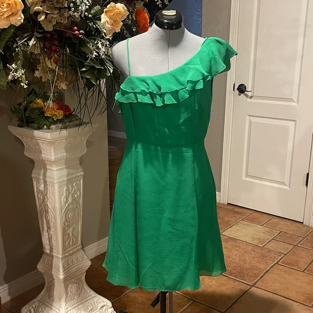 Armani Exchange silk Green One-Shoulder Ruffle Dress/ small